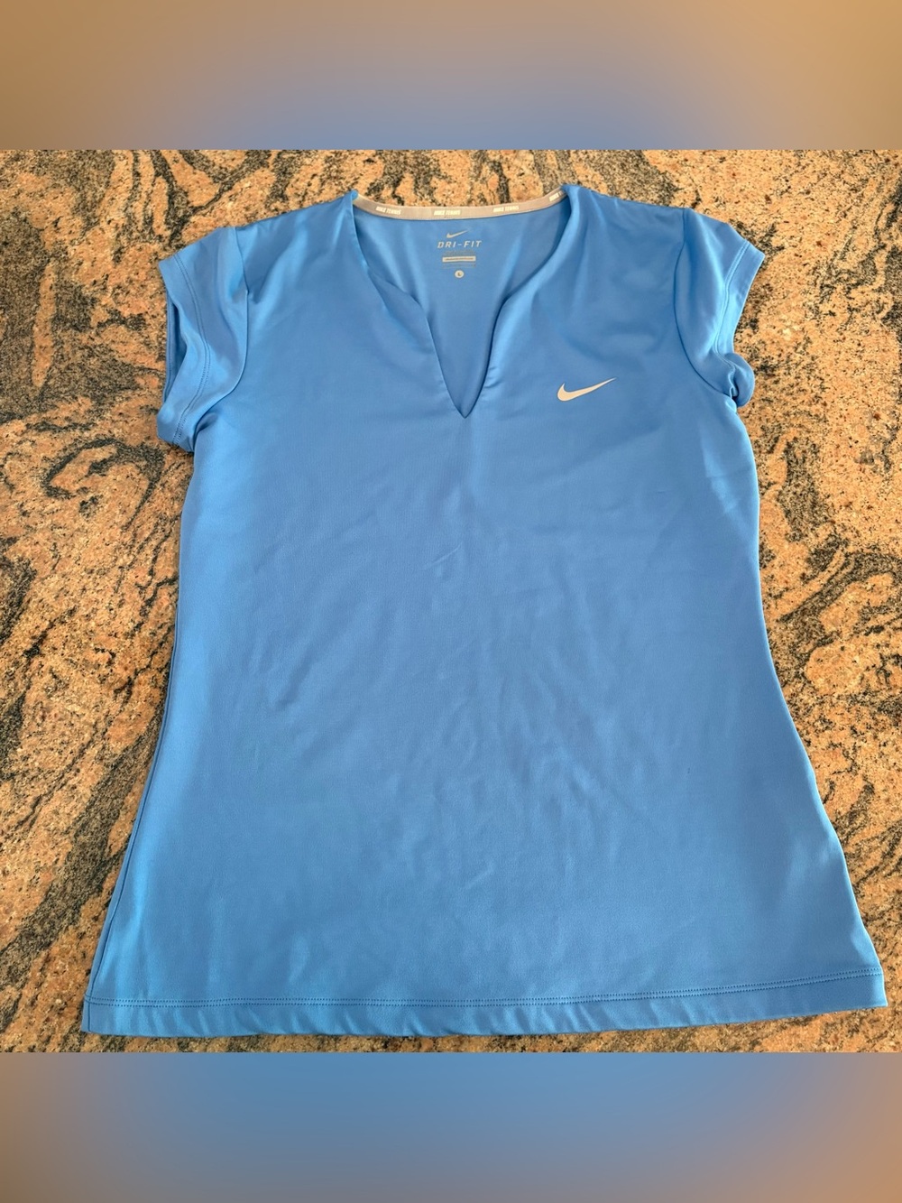 Nike Tennis Dri-Fit Women's Blue V-Neck Cap Sleeve Athletic Top Size L